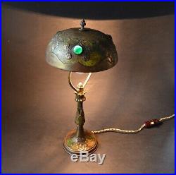 VTG French ART NOVUEAU 1920's brass Lamp with Glass Stones
