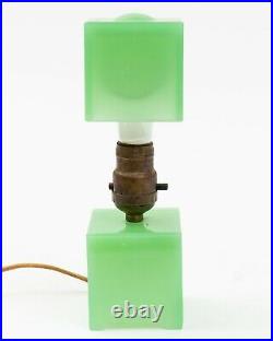 VTG Houze Glass Cube Art Deco Depression Era JADEITE Lamp 10.25 Tall with Bulb
