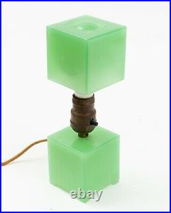 VTG Houze Glass Cube Art Deco Depression Era JADEITE Lamp 10.25 Tall with Bulb