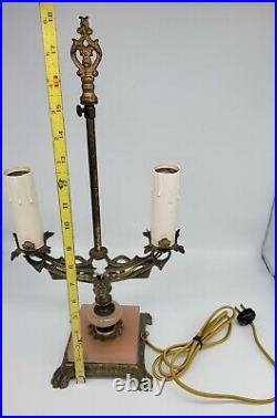 VTG Houze Lamp Antique ART DECO PINK Choralex Glass & Brass Candelabra Works