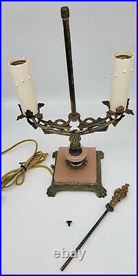 VTG Houze Lamp Antique ART DECO PINK Choralex Glass & Brass Candelabra Works