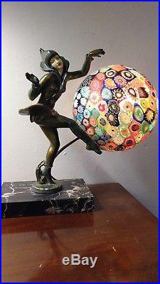 VTG JB Hirsch Gerdago Art Deco Millefiori Art Glass Harlequin Figural Lamp BCM