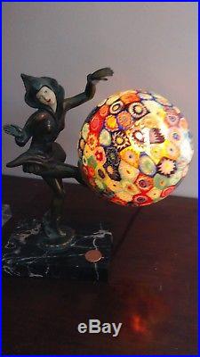 VTG JB Hirsch Gerdago Art Deco Millefiori Art Glass Harlequin Figural Lamp BCM