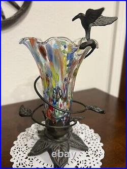 VTG Murano Millefiori Murines Hand Blown Art Glass Lamp Design With Hummingbird