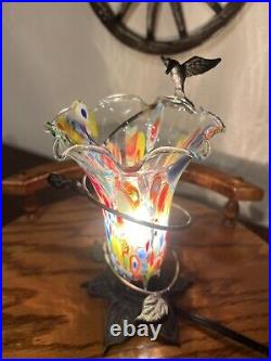 VTG Murano Millefiori Murines Hand Blown Art Glass Lamp Design With Hummingbird