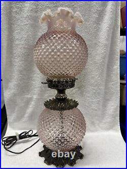 VTG PINK CHIFFON Fenton Iridescent HOBNAIL Art Glass GWTW Gone With Wind LAMP