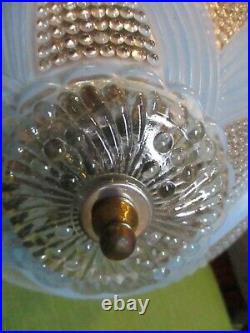 VTG antique ART Deco 1940's Glass Shade Ceiling Light Lamp Fixture Chandelier