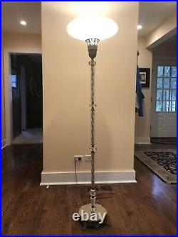 Very Nice Vintage Art Deco Glass With Mirror Base Antique Torchiere Floor Lamp