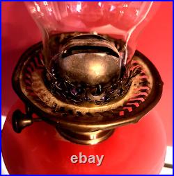 Victorian Antique Cranberry Milk Glass double Buner Oil Lamp 1880