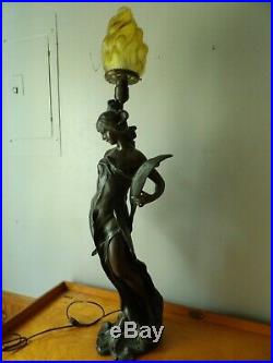 Victorian Antique Spelter Figural Art Nouveau Woman Lady 35 Lamp Newel Post
