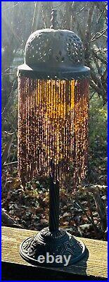 Victorian Art Nouveau Beaded Fringe Lamp with Long Hand-Beaded Fringed Shade