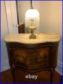 Victorian Boudoir Table Lamp Art Glass Shade with Hanging Beads