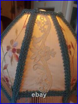 Victorian Style Table Lamp Hand Made Tasseled Shade Iridescent Handblown Base
