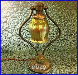 Vintage 13.5 Bradley & Hubbard Harp Lamp Steuben Aurene Art Glass Tiffany Style