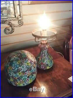 Vintage 15 Millefiori Murano Glass Mushroom Art Glass Lamp Toso Fratelli Italy