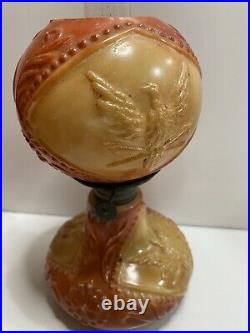 Vintage 1800's Eagle Design Milk Glass Hand Painted Oil Lamp