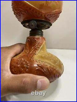 Vintage 1800's Eagle Design Milk Glass Hand Painted Oil Lamp