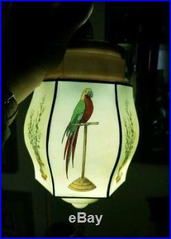 Vintage 1920s Art Deco Parrot Ceiling Light Lamp Glass Shade Fixture