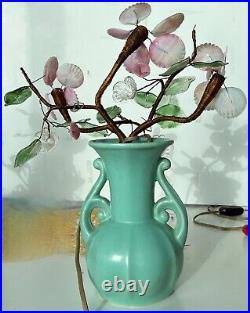 Vintage 1930s lamp light aqua art pottery glass flowers leaves Art Deco RumRill