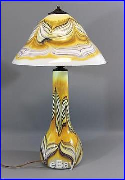 Vintage 1977 Original Drew Smith Art Glass Pulled Feather Table Lamp