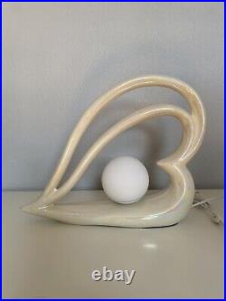 Vintage 1980 Ceramic Heart Shaped Table Lamp Cream Postmodern Art Deco