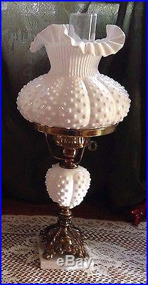Vintage #3807 21 Mint FENTON STUDENT Table Lamp Milk Glass Hobnail Ruffled Shad