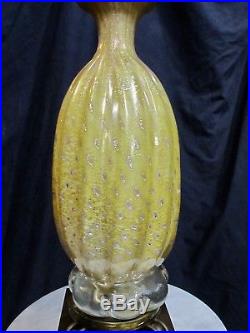 Vintage 50's Murano Barovier & Toso Pair Of Art Glass Lamps Yellow And Silver