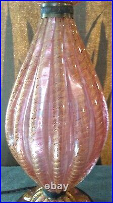 Vintage 50's Murano Toso & Barovier Cordonato D'Oro Hand Blown Gold Glass Lamp
