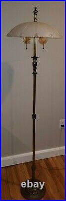 Vintage ALMCO Cast Iron Art Deco Floor Lamp WithGlass Shade Professionally Wired