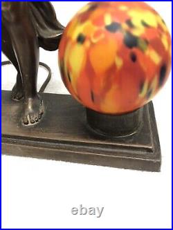 Vintage ART DECO ART NOUVEAU NUDE FIGURAL LADY TABLE DESK LAMP ART GLASS SHADE