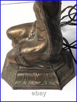 Vintage ART DECO Bronzed Spelter Figural Girl Dancer Lamp Glass Globe 15-1/2