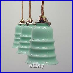 Vintage ART DECO French PALE GREEN Opal Glass and BRASS PENDANT 1930s