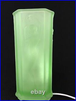 Vintage ART DECO NUDE FEMALE Torchiere Lamp frosted satin green glass