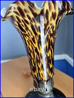 Vintage Accent Lamp Glass Leopard Lily Shade