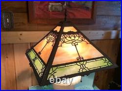 Vintage Antique Arts & Crafts Panel Slag stained Glass Lamp Shade