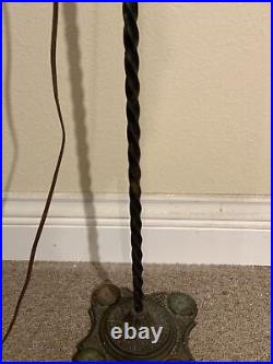 Vintage Antique Cast Iron Bridge Floor Lamp with Pink White Glass Shade