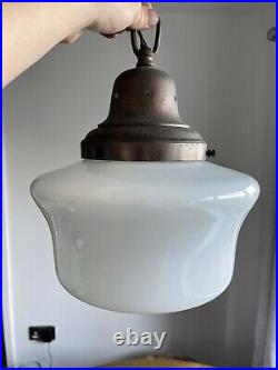 Vintage Antique Glass OPALINE Art Deco Industrial Pendant Ceiling Light Lamp