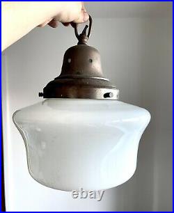 Vintage Antique Glass OPALINE Art Deco Industrial Pendant Ceiling Light Lamp