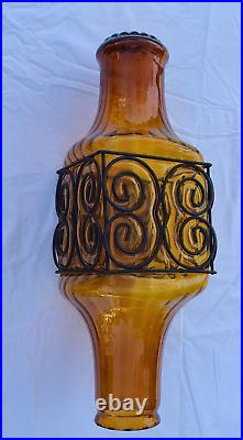 Vintage Antique Murano Italy Art Glass Lamp Light Fixture Globe Cage Blown Caged