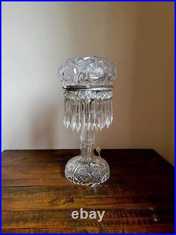Vintage Art Deco 1920s Cut Glass Crystal Mushroom Dome Top Table Lamp with Prisms
