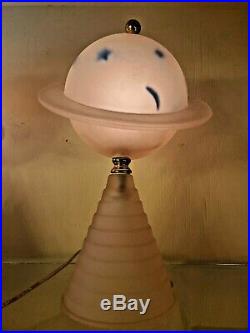 Vintage Art Deco 1939 Worlds Fair Saturn Radio Lamp Frosted Pink Glass Globe