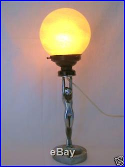 Vintage Art Deco 30's Chrome Nude Lady Diana Lamp Glass Shade