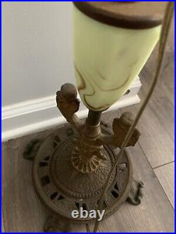 Vintage Art Deco Agate Glass Uranium Slag Glass & Cast Iron Reactive Floor Lamp