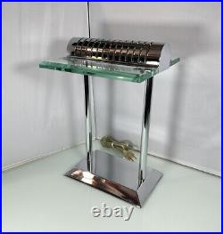 Vintage Art Deco Bankers Desk Lamp MCM Style UFO Chrome & Glass Touch 3-Way, EUC