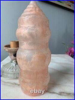 Vintage Art Deco Boudoir Lamp, Pink Sky Scraper Style Frosted Glass Lamp