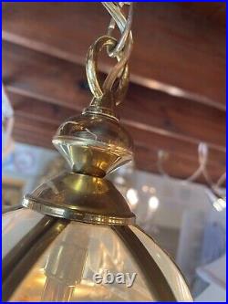 Vintage Art Deco Brass & Glass Hall Lantern Pendant Foyer Hanging Light Lamp