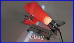 Vintage Art Deco Chrome & Red Frosted Glass Airplane Lamp Light DC-3 DC3 Plane