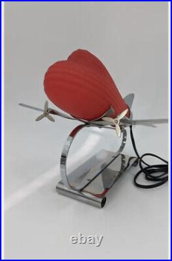 Vintage Art Deco Chrome & Red Frosted Glass Airplane Lamp Light DC-3 DC3 Plane
