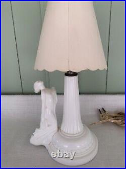 Vintage Art Deco Figural Lady Kneeling Milk Glass Boudoir Lamp, 1920s