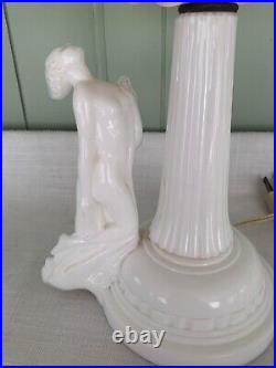 Vintage Art Deco Figural Lady Kneeling Milk Glass Boudoir Lamp, 1920s